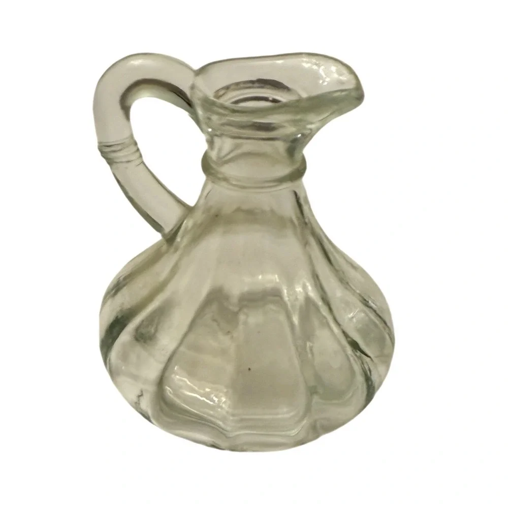 Vintage‎ Clear Ribbed Glass Cruet Miniature Pitcher 4.5 Inch Farmhouse Decor